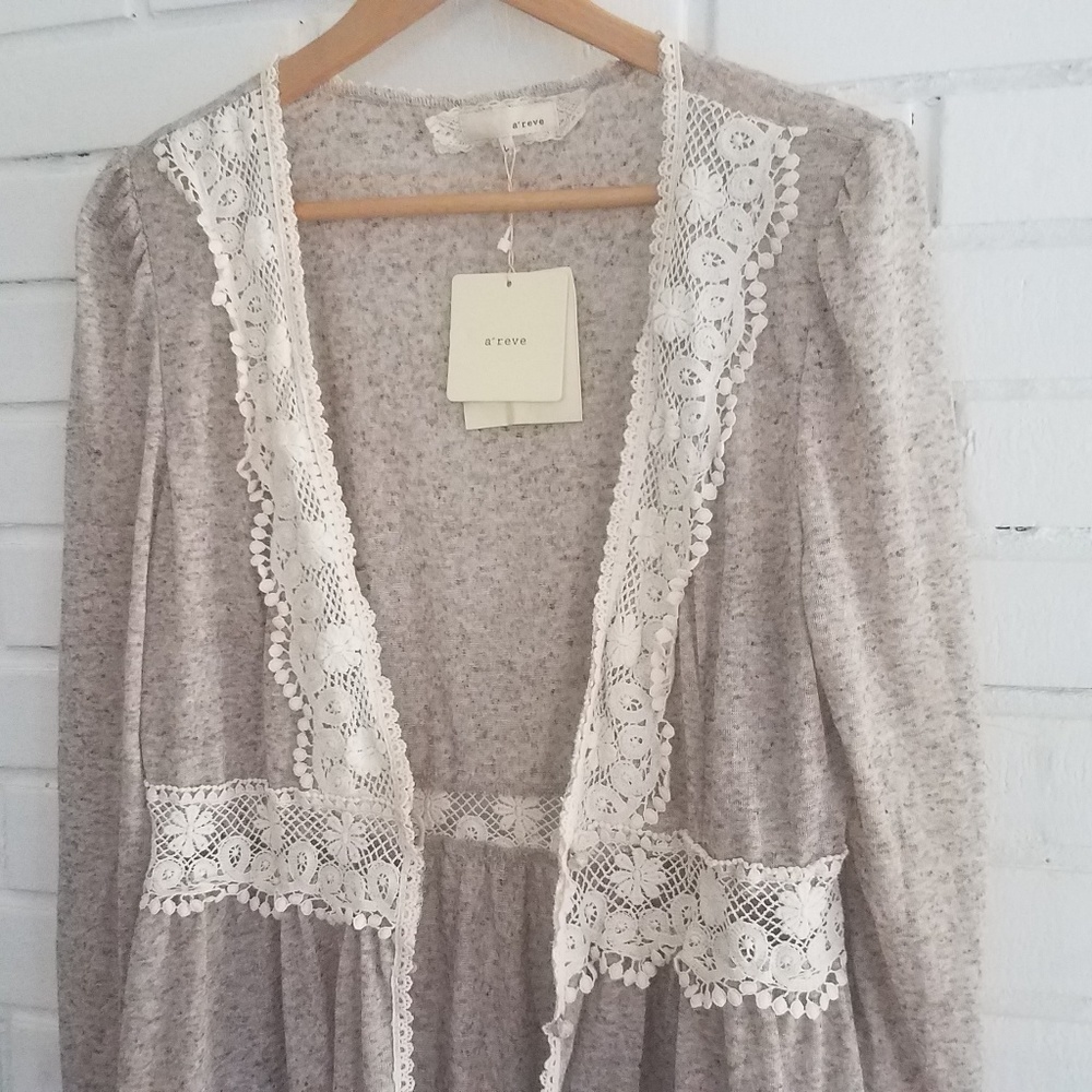 💥SALE💥A'REVE Women's Lace Trim Cardigan Sweater - Picture 4 of 5